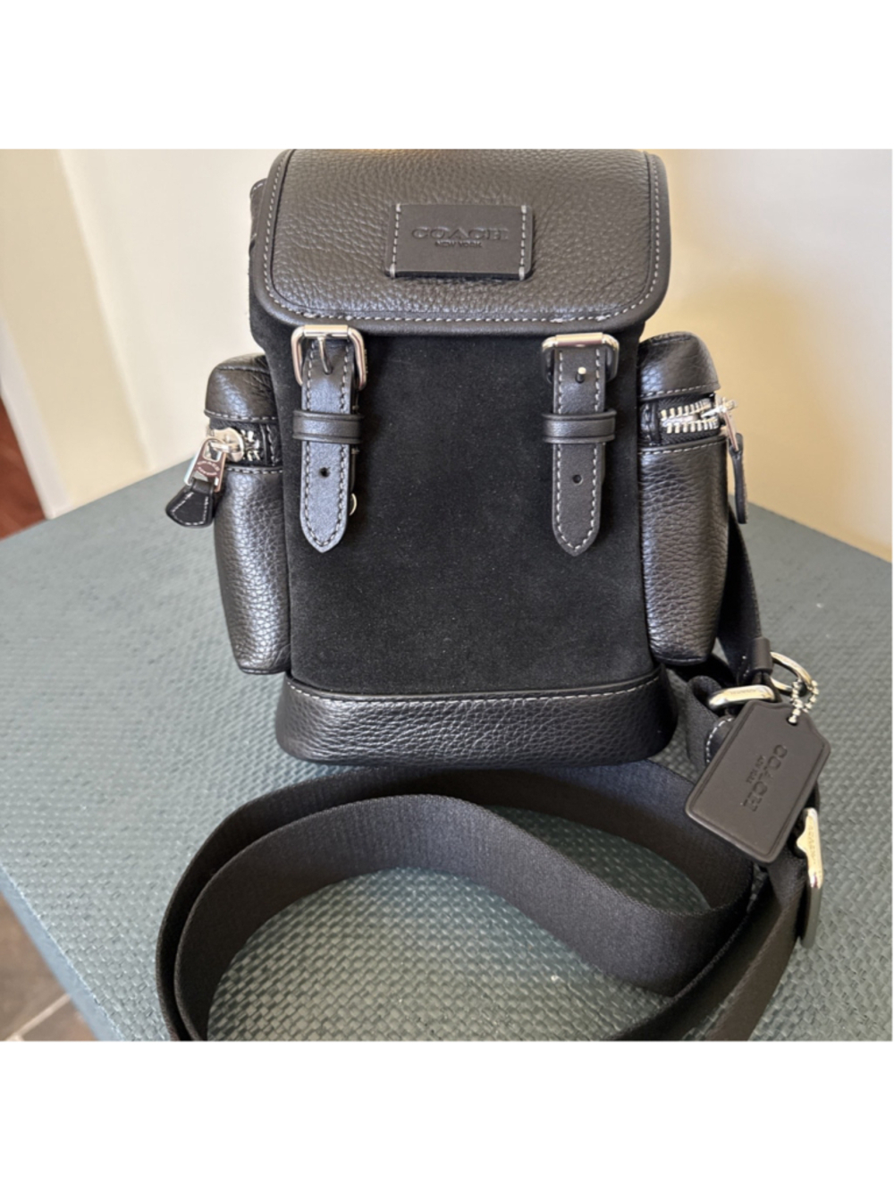 Coach Black Suede Pebble Leather Sprint Sling Pack Backpack